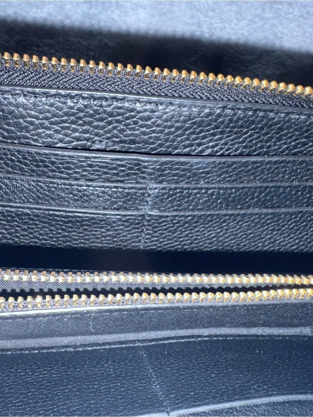 Tory Burch Black Pebbled Leather Zip Wallet with Gold Logo